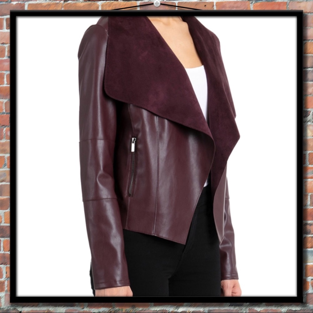 Bagatelle Burgundy Drape Front Jacket